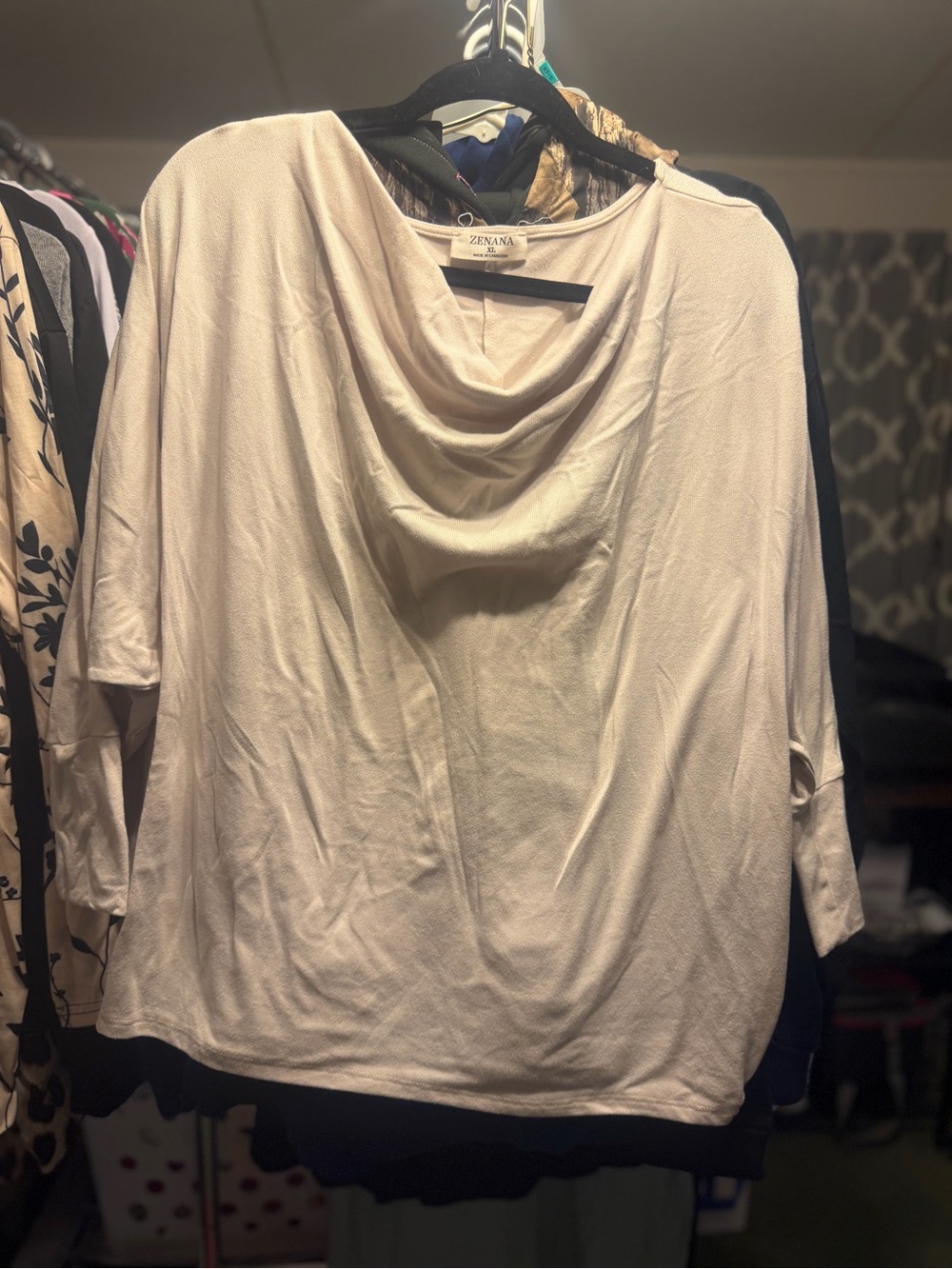 Zenana Outfitters Cream Draped Cowl Neck Sweater